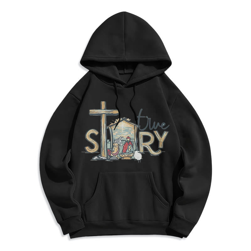 Christianartworkshop Moderner Stil True Story Weihnachtskrippe Fleece-gefütterter Polyester-Kapuzenpullover