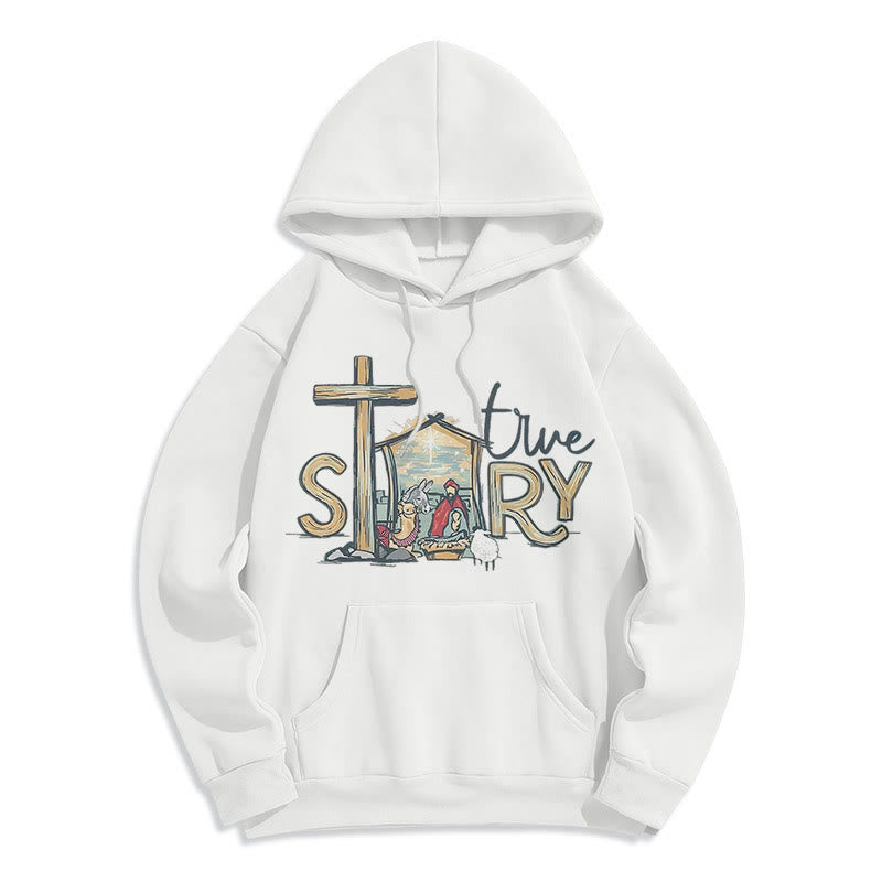 Christianartworkshop Moderner Stil True Story Weihnachtskrippe Fleece-gefütterter Polyester-Kapuzenpullover