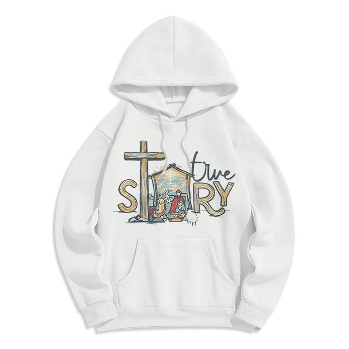 Christianartworkshop Moderner Stil True Story Weihnachtskrippe Fleece-gefütterter Polyester-Kapuzenpullover