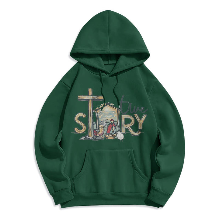Christianartworkshop Moderner Stil True Story Weihnachtskrippe Fleece-gefütterter Polyester-Kapuzenpullover