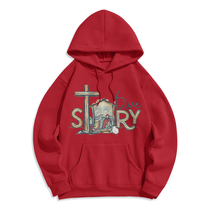 Christianartworkshop Moderner Stil True Story Weihnachtskrippe Fleece-gefütterter Polyester-Kapuzenpullover