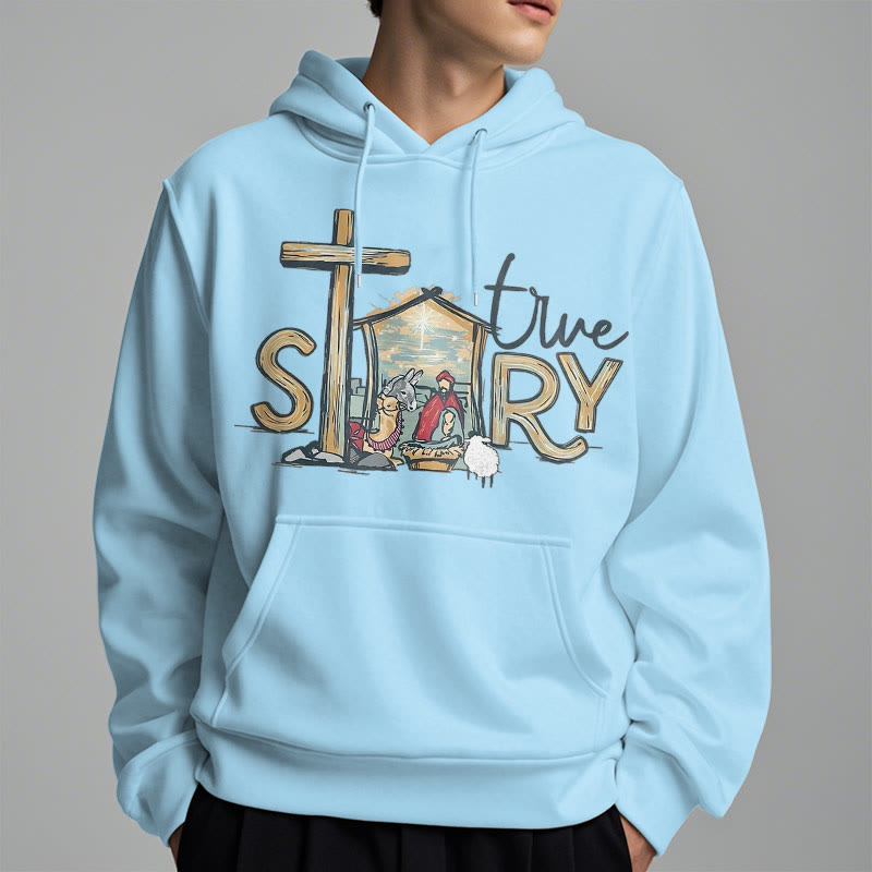 Christianartworkshop Moderner Stil True Story Weihnachtskrippe Fleece-gefütterter Polyester-Kapuzenpullover
