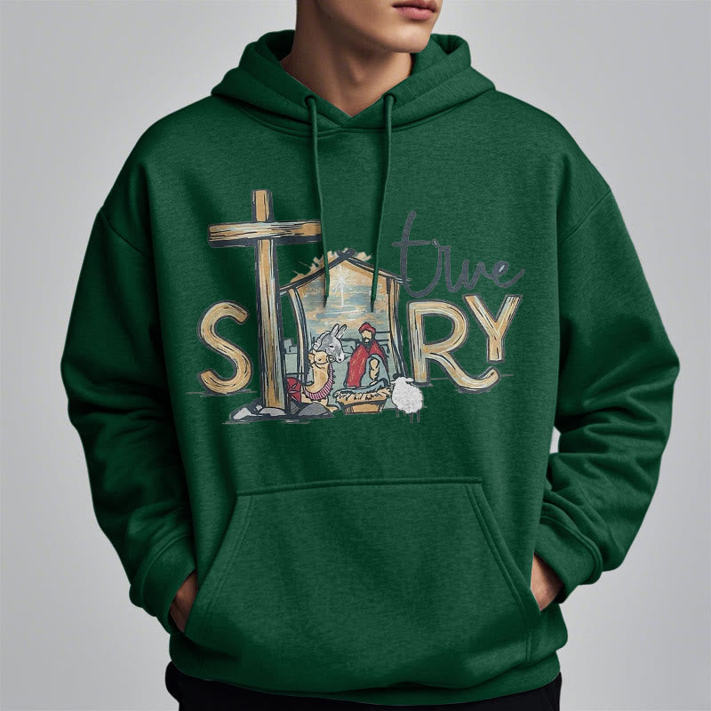 Christianartworkshop Moderner Stil True Story Weihnachtskrippe Fleece-gefütterter Polyester-Kapuzenpullover