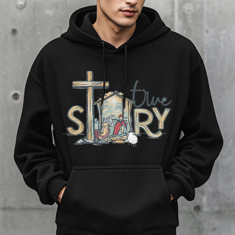 Christianartworkshop Moderner Stil True Story Weihnachtskrippe Fleece-gefütterter Polyester-Kapuzenpullover