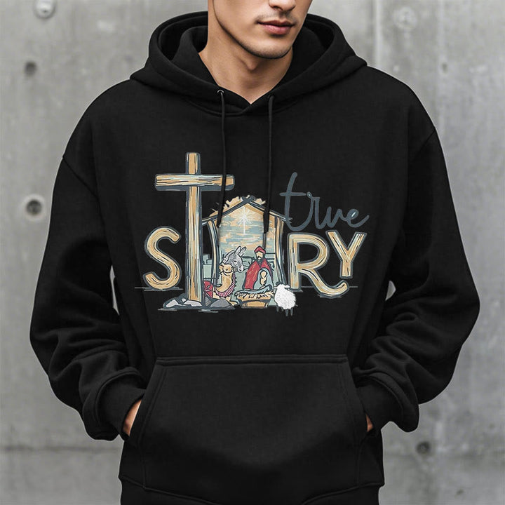 Christianartworkshop Moderner Stil True Story Weihnachtskrippe Fleece-gefütterter Polyester-Kapuzenpullover