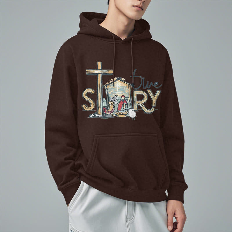 Christianartworkshop Moderner Stil True Story Weihnachtskrippe Fleece-gefütterter Polyester-Kapuzenpullover