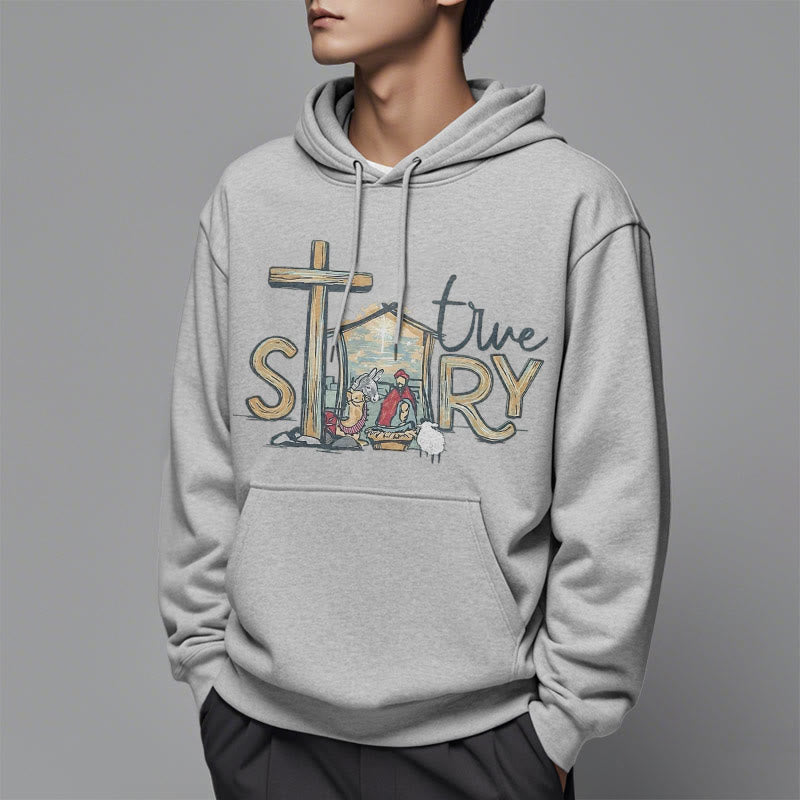 Christianartworkshop Moderner Stil True Story Weihnachtskrippe Fleece-gefütterter Polyester-Kapuzenpullover