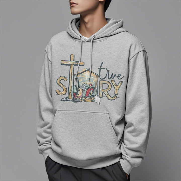 Christianartworkshop Moderner Stil True Story Weihnachtskrippe Fleece-gefütterter Polyester-Kapuzenpullover
