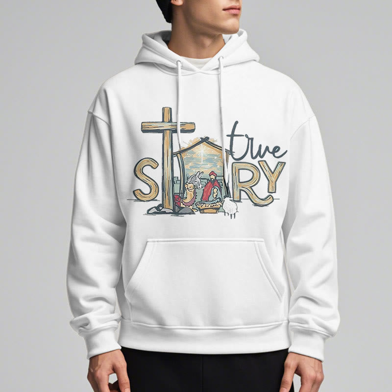 Christianartworkshop Moderner Stil True Story Weihnachtskrippe Fleece-gefütterter Polyester-Kapuzenpullover