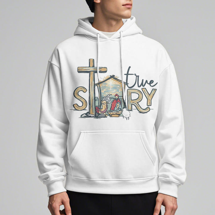 Christianartworkshop Moderner Stil True Story Weihnachtskrippe Fleece-gefütterter Polyester-Kapuzenpullover