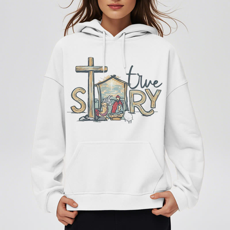 Christianartworkshop Moderner Stil True Story Weihnachtskrippe Fleece-gefütterter Polyester-Kapuzenpullover