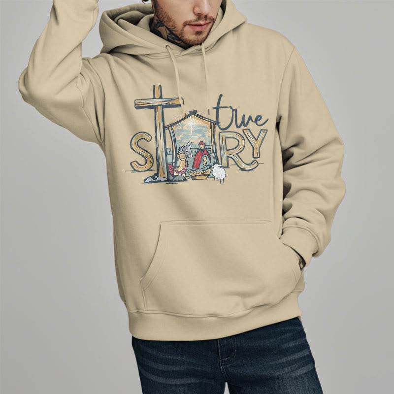Christianartworkshop Moderner Stil True Story Weihnachtskrippe Fleece-gefütterter Polyester-Kapuzenpullover