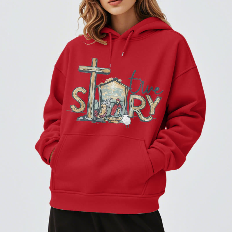Christianartworkshop Moderner Stil True Story Weihnachtskrippe Fleece-gefütterter Polyester-Kapuzenpullover