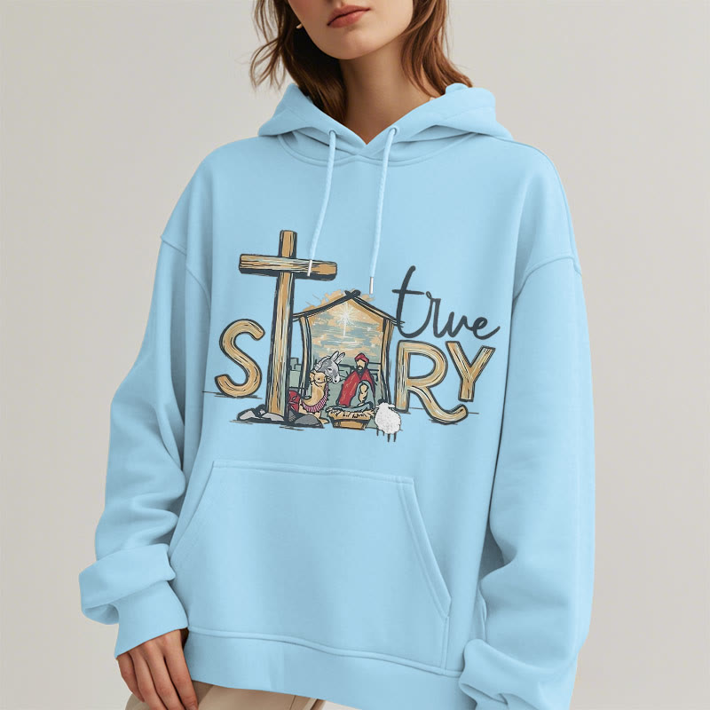 Christianartworkshop Moderner Stil True Story Weihnachtskrippe Fleece-gefütterter Polyester-Kapuzenpullover