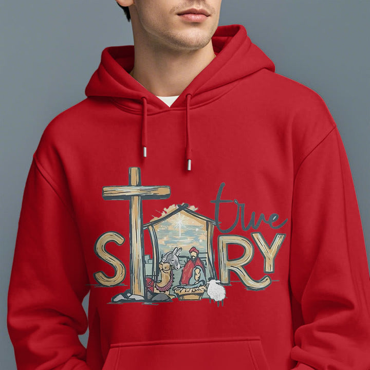 Christianartworkshop Moderner Stil True Story Weihnachtskrippe Fleece-gefütterter Polyester-Kapuzenpullover