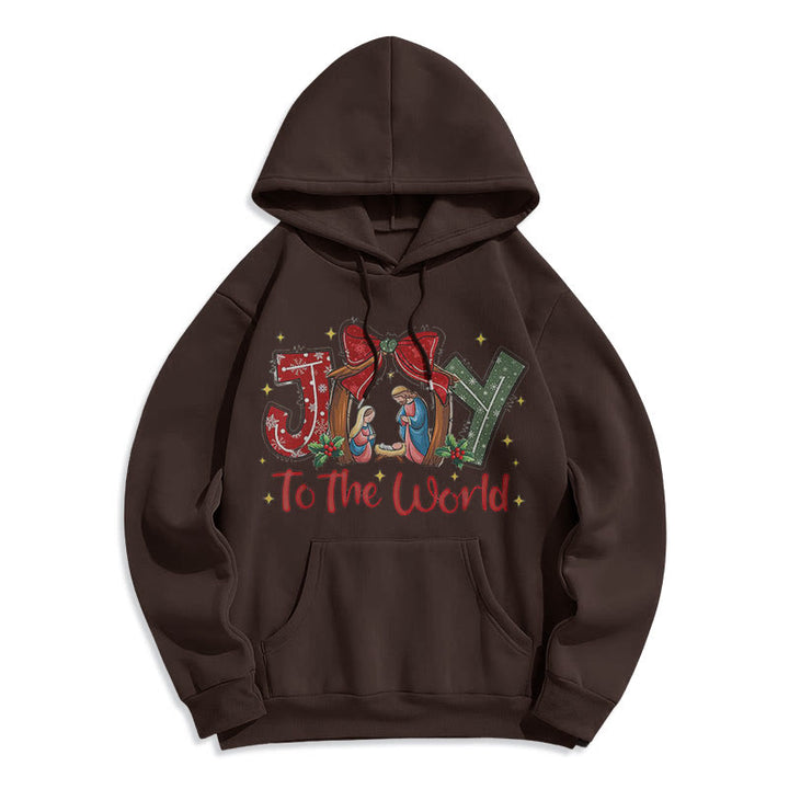 Christianartworkshop Farbiger Stil „Joy To The World“-Krippenszene, mit Fleece gefütterter Polyester-Kapuzenpullover