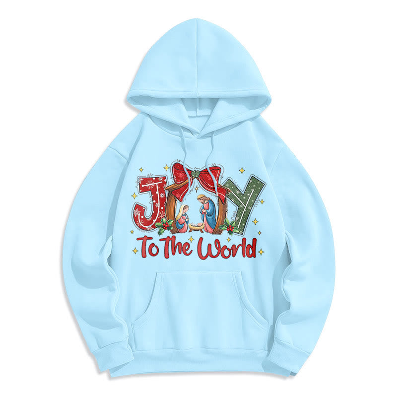 Christianartworkshop Farbiger Stil „Joy To The World“-Krippenszene, mit Fleece gefütterter Polyester-Kapuzenpullover