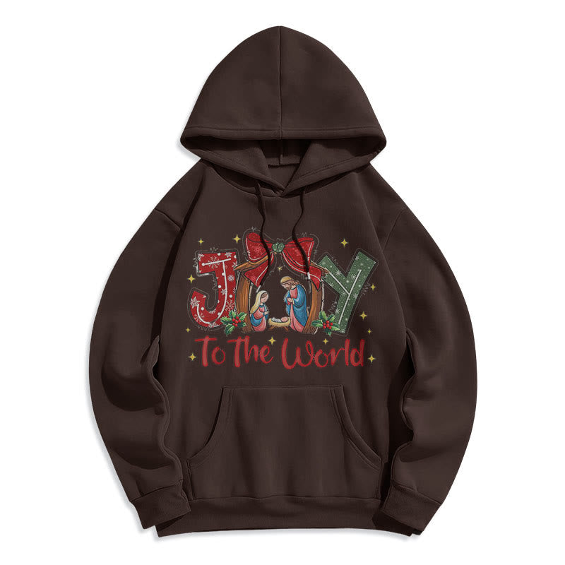 Christianartworkshop Farbiger Hoodie „Freude an die Welt“ mit Krippenmotiv, gefüttert mit Polyester, Fleece-Futter - Braun - 2XL - image 0