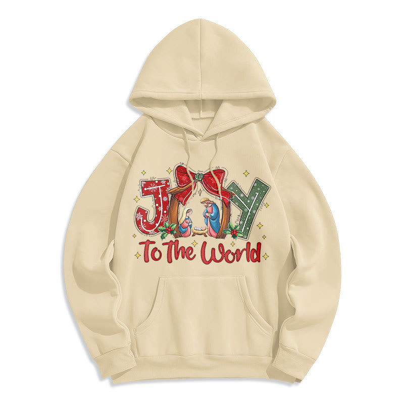 Christianartworkshop Farbiger Stil „Joy To The World“-Krippenszene, mit Fleece gefütterter Polyester-Kapuzenpullover