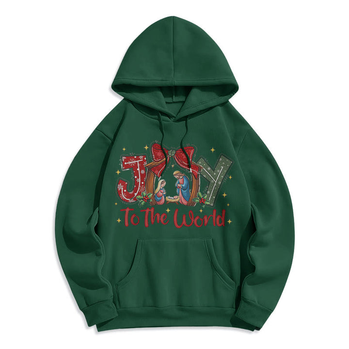 Christianartworkshop Farbiger Stil „Joy To The World“-Krippenszene, mit Fleece gefütterter Polyester-Kapuzenpullover