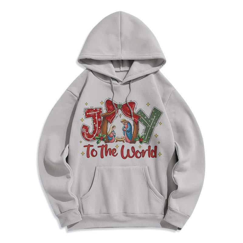 Christianartworkshop Farbiger Stil „Joy To The World“-Krippenszene, mit Fleece gefütterter Polyester-Kapuzenpullover