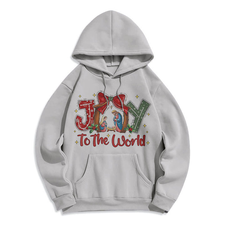 Christianartworkshop Farbiger Stil „Joy To The World“-Krippenszene, mit Fleece gefütterter Polyester-Kapuzenpullover