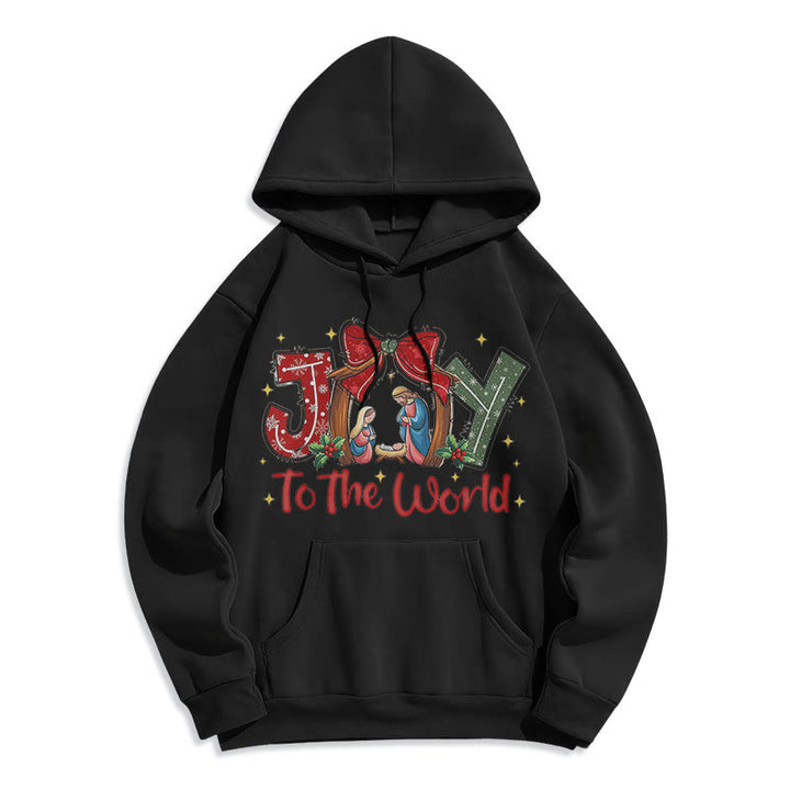 Christianartworkshop Farbiger Stil „Joy To The World“-Krippenszene, mit Fleece gefütterter Polyester-Kapuzenpullover
