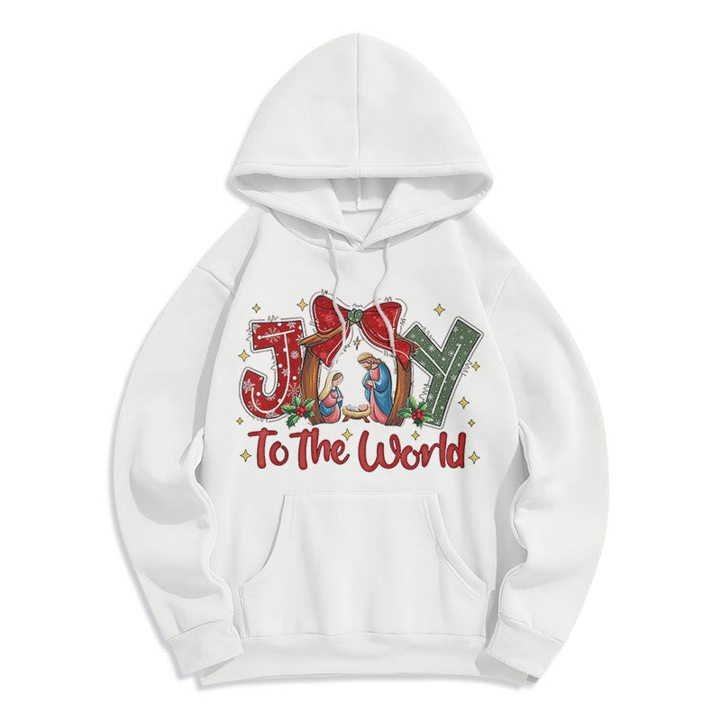 Christianartworkshop Farbiger Stil „Joy To The World“-Krippenszene, mit Fleece gefütterter Polyester-Kapuzenpullover