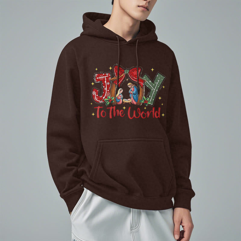 Christianartworkshop Farbiger Stil „Joy To The World“-Krippenszene, mit Fleece gefütterter Polyester-Kapuzenpullover