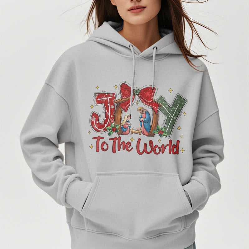 Christianartworkshop Farbiger Stil „Joy To The World“-Krippenszene, mit Fleece gefütterter Polyester-Kapuzenpullover