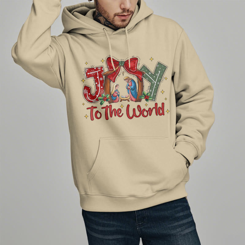 Christianartworkshop Farbiger Stil „Joy To The World“-Krippenszene, mit Fleece gefütterter Polyester-Kapuzenpullover