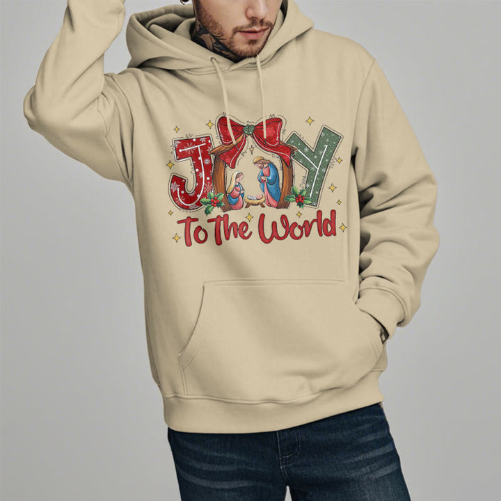 Christianartworkshop Farbiger Stil „Joy To The World“-Krippenszene, mit Fleece gefütterter Polyester-Kapuzenpullover