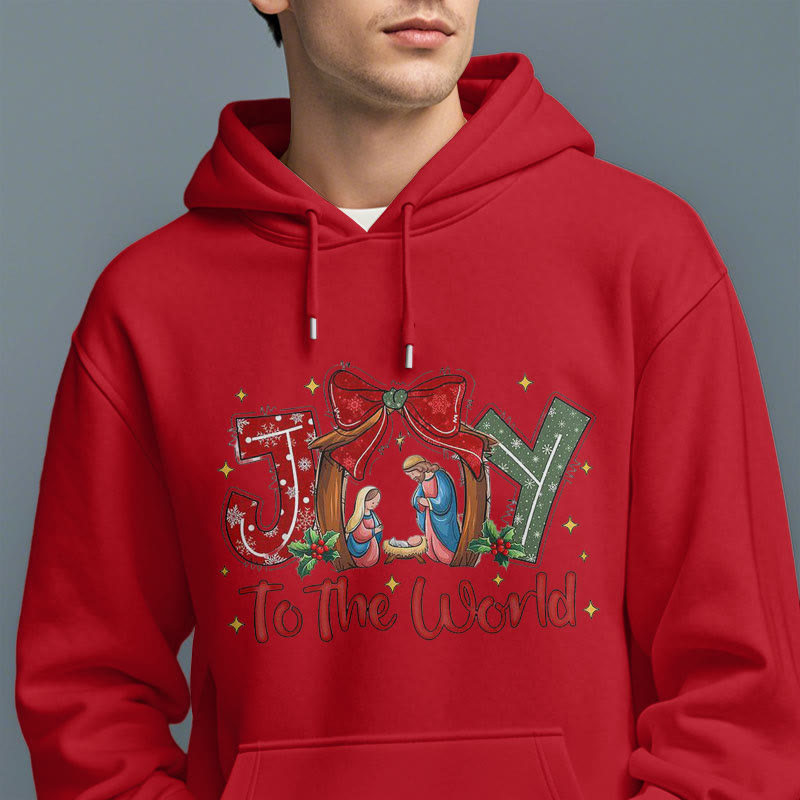 Christianartworkshop Farbiger Stil „Joy To The World“-Krippenszene, mit Fleece gefütterter Polyester-Kapuzenpullover