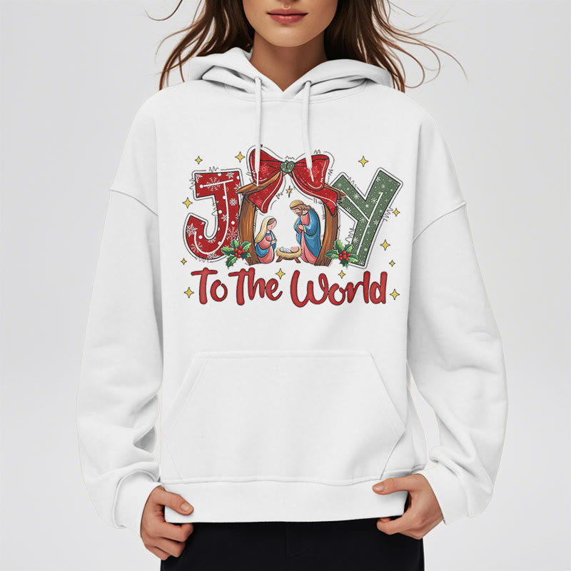 Christianartworkshop Farbiger Stil „Joy To The World“-Krippenszene, mit Fleece gefütterter Polyester-Kapuzenpullover