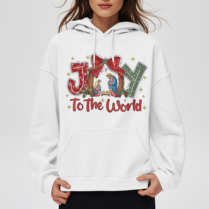 Christianartworkshop Farbiger Stil „Joy To The World“-Krippenszene, mit Fleece gefütterter Polyester-Kapuzenpullover