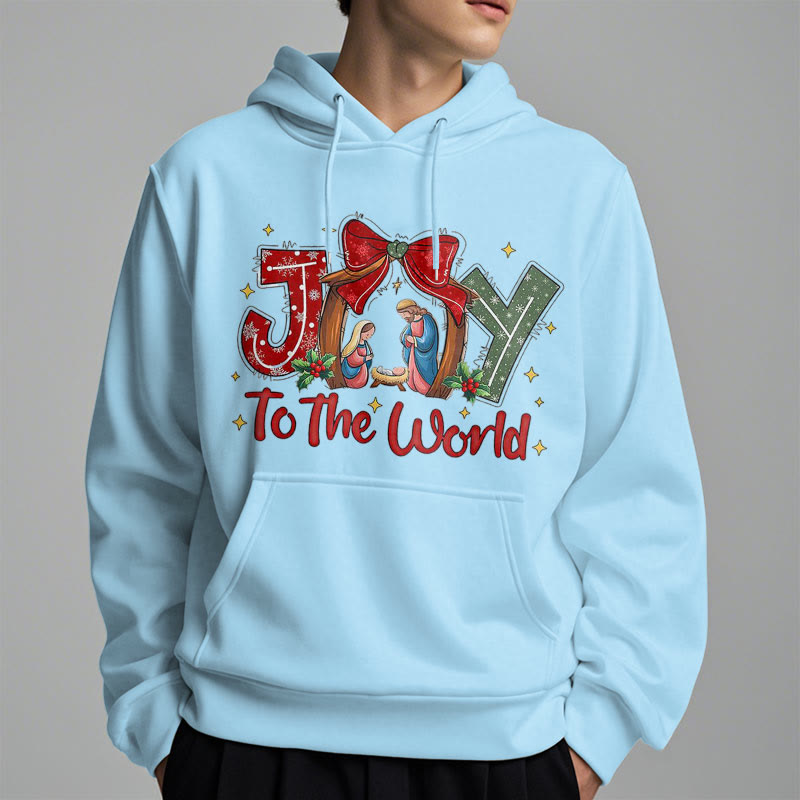 Christianartworkshop Farbiger Stil „Joy To The World“-Krippenszene, mit Fleece gefütterter Polyester-Kapuzenpullover