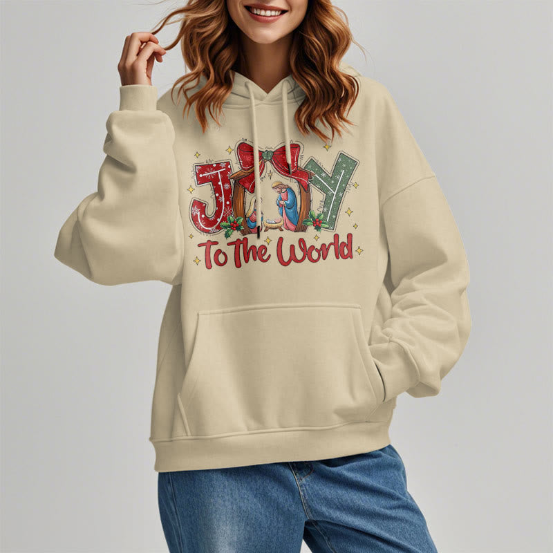 Christianartworkshop Farbiger Stil „Joy To The World“-Krippenszene, mit Fleece gefütterter Polyester-Kapuzenpullover