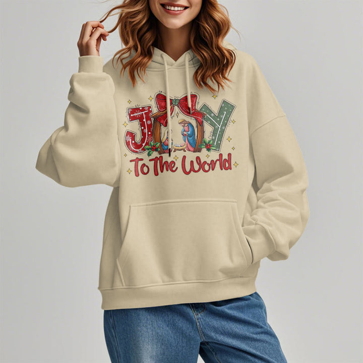 Christianartworkshop Farbiger Stil „Joy To The World“-Krippenszene, mit Fleece gefütterter Polyester-Kapuzenpullover