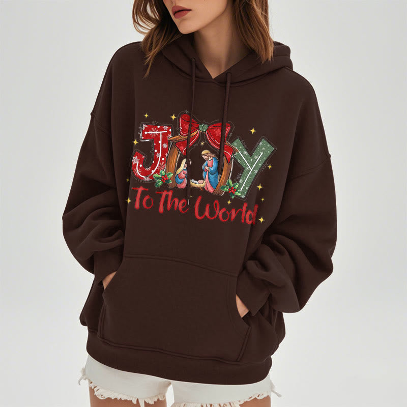 Christianartworkshop Farbiger Stil „Joy To The World“-Krippenszene, mit Fleece gefütterter Polyester-Kapuzenpullover
