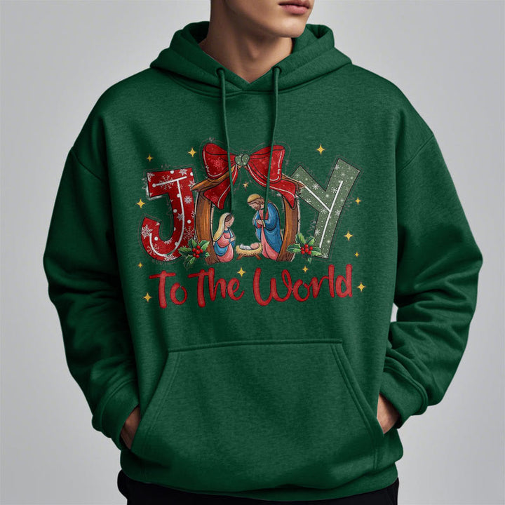 Christianartworkshop Farbiger Stil „Joy To The World“-Krippenszene, mit Fleece gefütterter Polyester-Kapuzenpullover