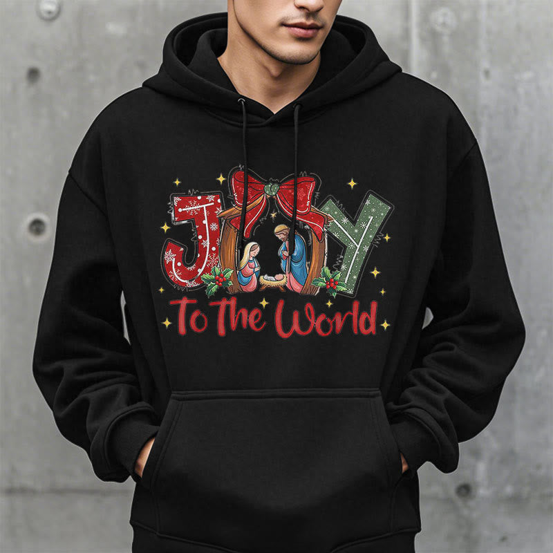 Christianartworkshop Farbiger Stil „Joy To The World“-Krippenszene, mit Fleece gefütterter Polyester-Kapuzenpullover