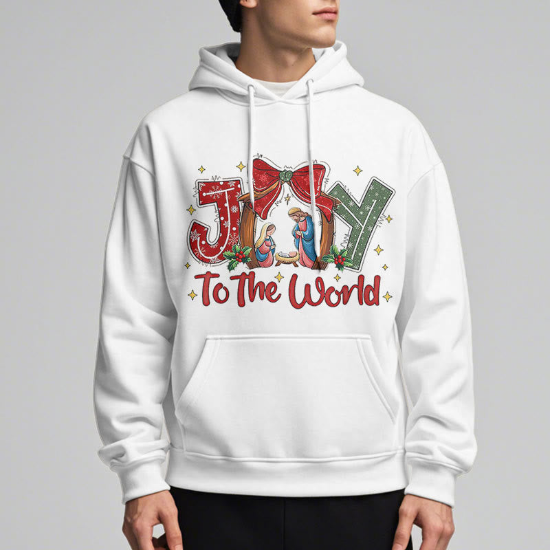Christianartworkshop Farbiger Stil „Joy To The World“-Krippenszene, mit Fleece gefütterter Polyester-Kapuzenpullover