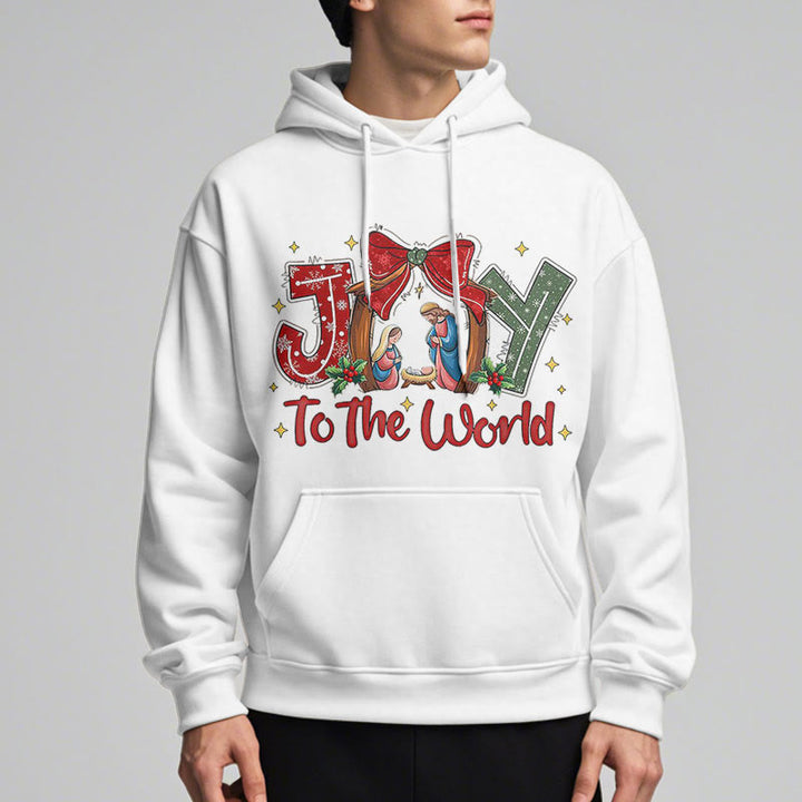 Christianartworkshop Farbiger Stil „Joy To The World“-Krippenszene, mit Fleece gefütterter Polyester-Kapuzenpullover