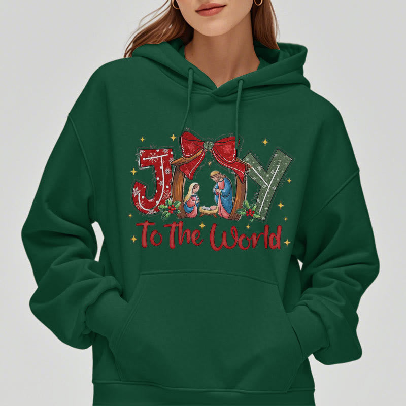 Christianartworkshop Farbiger Stil „Joy To The World“-Krippenszene, mit Fleece gefütterter Polyester-Kapuzenpullover