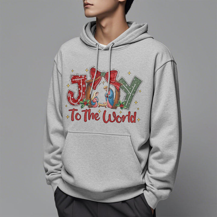 Christianartworkshop Farbiger Stil „Joy To The World“-Krippenszene, mit Fleece gefütterter Polyester-Kapuzenpullover