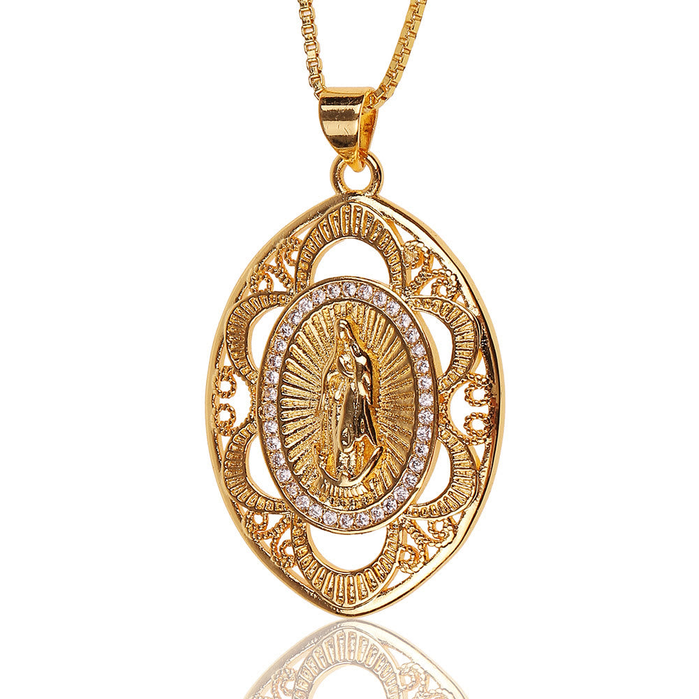 Christianartworkshop Halskette „Unsere Liebe Frau von Guadalupe“, oval, moderner Stil, Heiliger Glaube