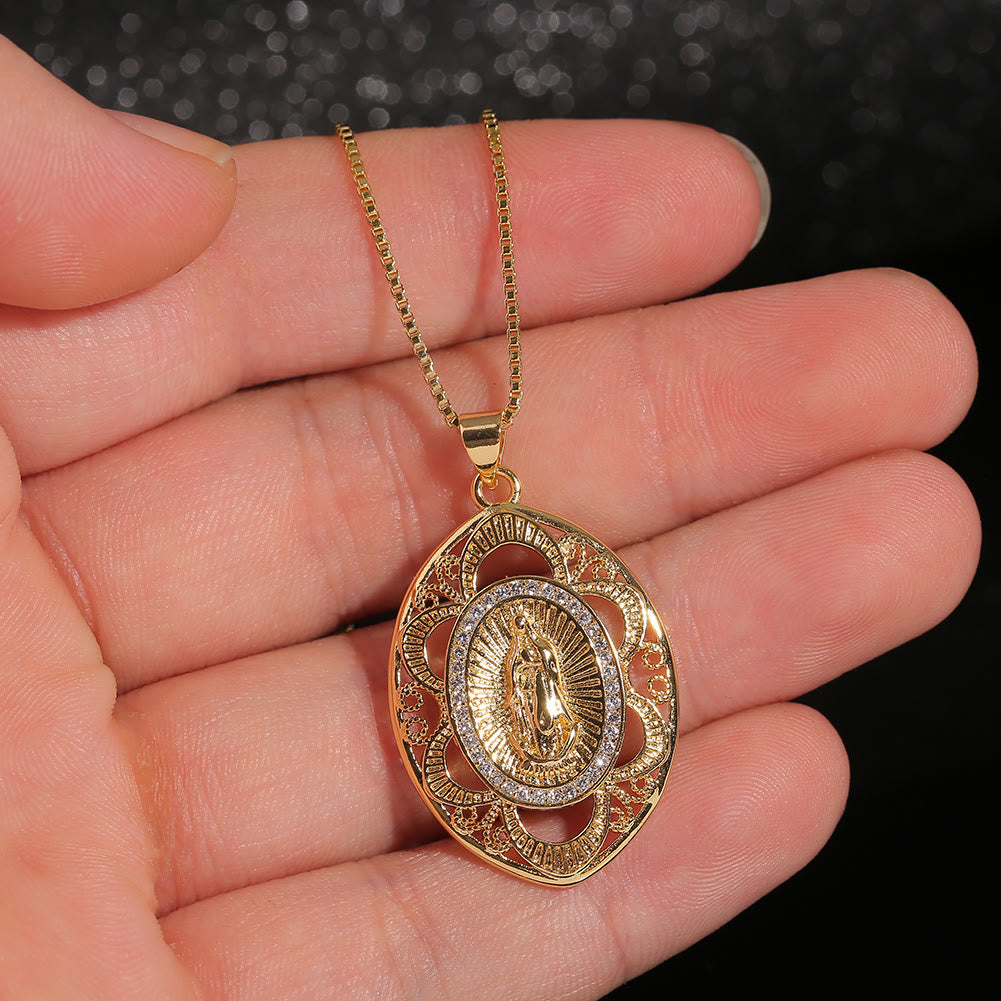 Christianartworkshop Halskette „Unsere Liebe Frau von Guadalupe“, oval, moderner Stil, Heiliger Glaube