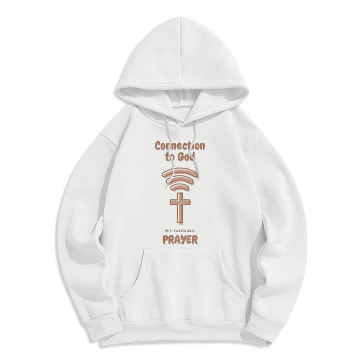 Christianartworkshop Moderner Stil Gebetsverbindung zu Gott Fleecegefütterter Polyester-Kapuzenpullover - Weiß - 2XL - image 5