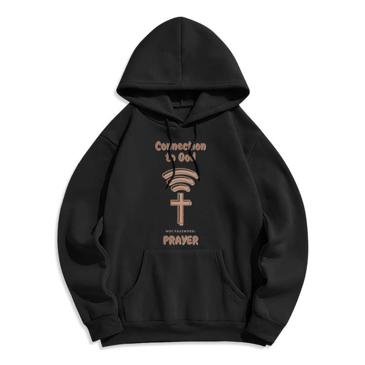 Christianartworkshop Moderner Stil Gebetsverbindung zu Gott Fleecegefütterter Polyester-Kapuzenpullover - Schwarz - 2XL - image 0