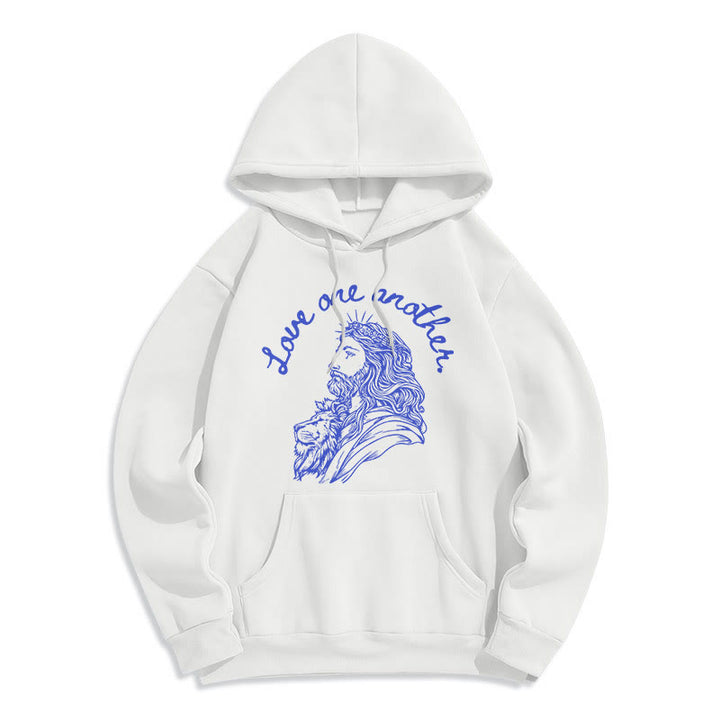 Christianartworkshop Klassischer Stil: Liebt einander, Jesus – Fleecegefütterter Polyester-Hoodie - Weiß - 2XL - image 0